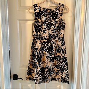 Anthropologie Hawaiian Floral Sleeveless  Dress Black & Tan/Beige Cotton Size 8